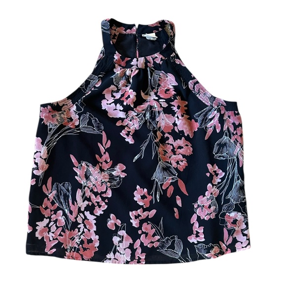 a new day Tops - A NEW DAY black & pink floral halter neck style top size Large